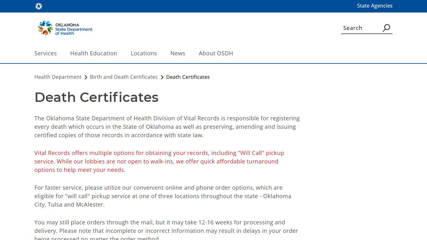 Death Certificates - Health Department